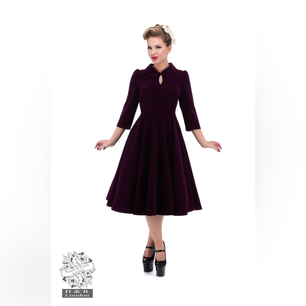 Glamorous Velvet Tea Dress In Dark Purple